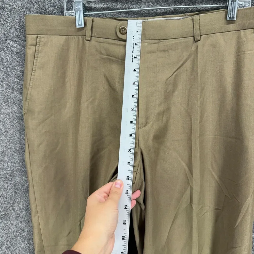 Linea Naturale Dress Pants Men 35 Beige Mid Rise Pleated Cuffed Pockets Straight